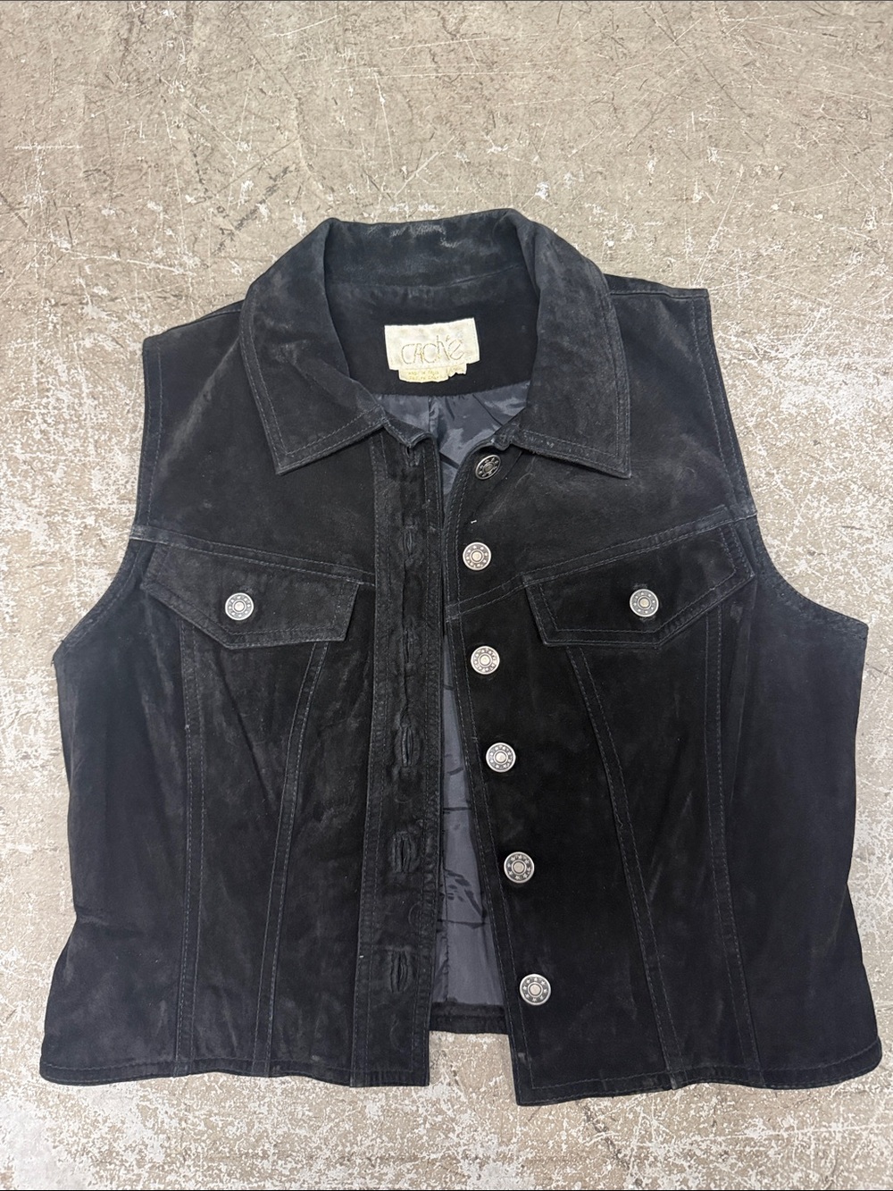 Cache vintage Black Suede Button-Front Vest